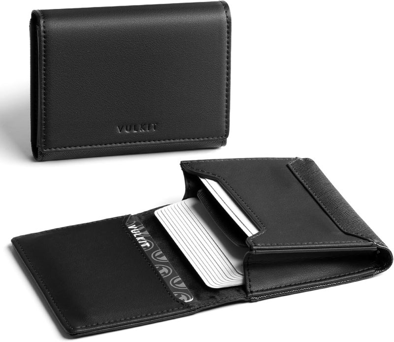 VULKIT حامل بطاقات الأعمال من الجلد الفاخر مع حماية RFID ونافذة للهوية وإغلاق مغناطيسي يحمل حتى 40 بطاقة عمل - Image 1